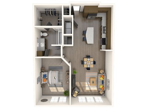 Floor plan for 1 bed, 1 bath, 882 sqft